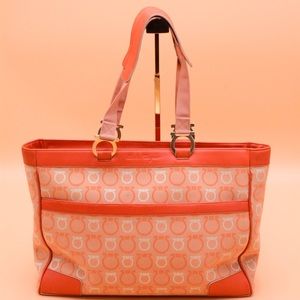 Salvatore Ferragamo Orange Gancini Canvas Tote Large